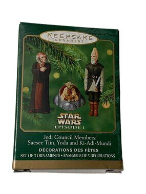 Hallmark Star Wars Jedi Council Saesee Tiin Yoda Ki-Adi-Mundi 3 Ornament Set